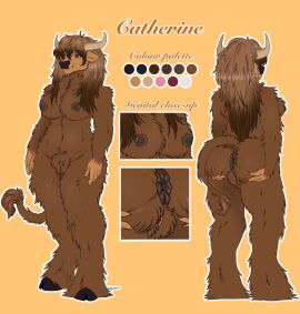 anthro anus areola ass bovid bovine breasts brown_body brown_eyes brown_fur brown_hair digitigrade female fur genitals hair hairy_pussy hand_on_ass hand_on_butt hi_res hooves horn long_hair mammal medium_breasts nipples puffy_anus pussy solo solo_focus spread_ass spread_butt spread_pussy spreading tail tail_tuft tuft vulpixxeon