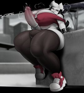 1futa absurd_res alternative_fashion anthro ass belly_overhang big_ass big_breasts big_butt bite biting_lip black_ears bodily_fluids bottomwear bracelet breasts canid canine canis cleavage clothed clothed_futa clothing collar domestic_dog eyelashes fangs fbomb_(kaydude) floppy_ears footwear fur furry futanari genital_fluids genitals grey_background grey_body grey_fur hand_on_penis hi_res huge_ass huge_breasts huge_butt huge_cock huge_thighs humanoid_genitalia humanoid_penis hybrid_genitalia hybrid_penis intersex jewelry looking_at_viewer low-angle_view mammal markings masturbation medial_ring medial_ringed_hybrid_penis mole_(marking) mole_on_breast outside pants penis plundered precum precum_ejaculation public public_masturbation punk shoes simple_background slightly_chubby sneakers solo solo_futa spiked_bracelet spikes tagme teeth thick_thighs throbbing_penis tight_clothing toony vein wide_hips zipper