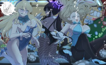 3girls asuna_(blue_archive) biru_saeika blue_archive breasts bunny_girl bunnysuit drowning female karin_(blue_archive) large_breasts peril toki_(blue_archive) underwater underwater_peril