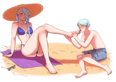 1boy 1girls big_breasts breasts dominant_female dommy_mommy feet feet_focus feet_licking female female_dominating_male foot_fetish foot_lick incest jujutsu_kaisen licking_feet licking_foot male mei_mei_(jujutsu_kaisen) sole_female soles submissive_male ui_ui_(jujutsu_kaisen)