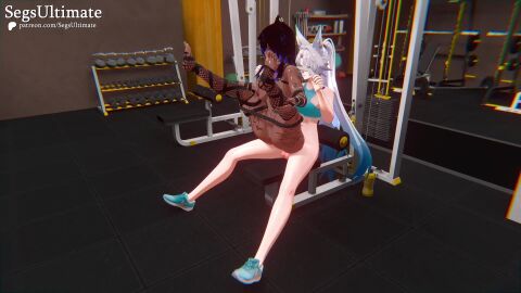 1female 1futa 1futanari commission commissioner_upload dark-skinned_female dark_skin feixiao_(honkai:_star_rail) fishnet_legwear fishnet_stockings fishnets geministarsign gym harness honkai:_star_rail lecheryamoreva lifted_by_another original piercings rope rope_bondage sanaevr segs_ultimate sneakers sports_bra tagme tattoos two-tone_hair video wolf_ears wolf_girl wolf_humanoid workout