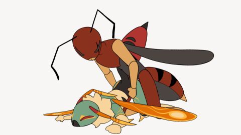 abdomen animated anthro bug bug_fables closed_eyes female fluffy hands_on_hips insects male male/female no_background oc penetration penis stinger thrusting wasp zasp_(bug_fables)