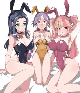 2d 3girls armpits arms arms_up belly belly_button big_breasts blush boobs breasts bunny_ears bunny_girl bunnysuit chigusa_(fortnite) clothed clothing covered_breasts covered_navel covered_nipples digital_drawing_(artwork) female female_only fortnite fortnite:_battle_royale front_view hands_behind_head hips image legs lennox_rose_(fortnite) light_skin looking_at_viewer mae_(fortnite) multiple_females multiple_girls open_eyes sitting stomach thehollowhusk thighs thin_waist tits waist