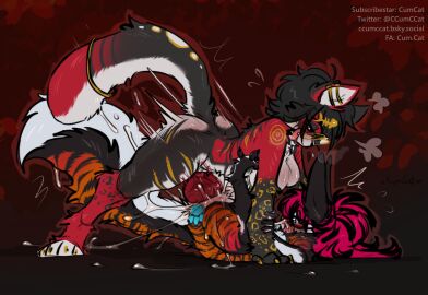 absurd_res anal animal_genitalia animal_penis anthro ass balls blush bodily_fluids breasts canid canine cum cum.cat digital_media_(artwork) duo erection fox fur futa/male futanari genital_fluids genitals hair herm hi_res intersex intersex/male kira_kathell looking_at_viewer male male_penetrated mammal nude open_mouth penetration penile penis sex simple_background size_difference smile tail