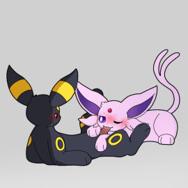 black_(eeveelution_squad) duo eeveelution espeon fellatio female feral generation_2_pokemon grey_background leafy_green lying male nintendo on_back on_front oral pearl_(eeveelution_squad) penile penis pokemon pokemon_(species) sex simple_background umbreon