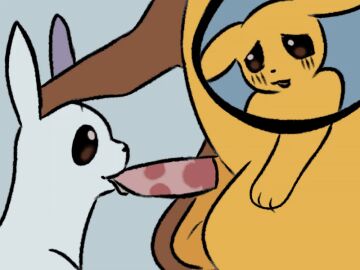 ambiguous_gender animal_genitalia animated artienvy balls black_eyes blush blush_lines cheek_bulge duo fellatio feral frame_by_frame genitals hand_on_head heart_symbol incest_(lore) male male/ambiguous monk_(rain_world) neck_bulge oral penile penis rain_world sex sibling_(lore) slugcat survivor_(rain_world) videocult white_body yellow_body