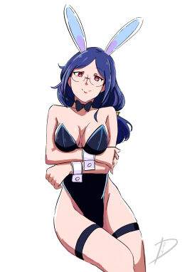 1girls 2019 blue_hair bow_tie bowtie bunny_ears bunnysuit deanialsart eyebrows_visible_through_hair eyewear fanart female female_focus female_only glasses hair light-skinned_female light_skin little_witch_academia long_hair looking_at_viewer open_eyes pale-skinned_female pale_skin simple_background smile smiling solo solo_female solo_focus studio_trigger twitter ursula_callistis white_background