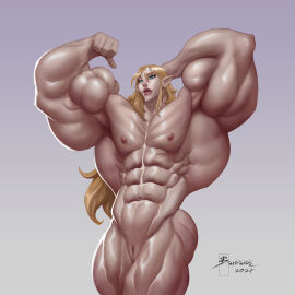 1girls abs androgynous barbaruss blonde_hair blue_eyes elf female flat_chest hyper_muscles lips long_hair male masculine_male muscles muscular muscular_female original pecs pectorals pointy_ears pussy simple_background solo solo_female thick_lips