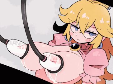 1girls :< alternate_breast_size_(larger) animated blinking blonde_hair blue_eyes blush breast_milk_in_container breasts brooch closed_mouth collar commentary_request crossed_bangs crown dripping dutch_angle earrings frilled_collar frilled_sleeves frills frown grey_background hair_between_eyes half-closed_eyes huge_breasts jewelry jitome kurachi_mizuki lactation leaking long_hair looking_to_the_side mario_(series) milking_machine nintendo nipples pink_shirt princess_peach puffy_short_sleeves puffy_sleeves shirt shirt_rolled_up short_sleeves sidelocks simple_background solo sphere_earrings sweatdrop tagme ugoira unamused upper_body video