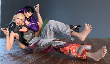 2girls 3d barefoot catfight feet female female_only foot_fetish fully_clothed grappling image_set lidia_sobieska reina_mishima ryona ryonafan45 tekken tekken_8 wrestling yuri