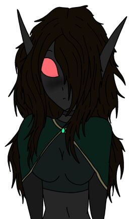 2d blush breasts brown_hair choker cloak clothed clothing dark-skinned_female dark_skin elf elf_ears elf_female elf_girl female female_focus female_only gem gloves green_cloak green_clothing grey_body grey_skin grey_skinned_female gyeegg hair long_ears long_hair looking_at_viewer messy_hair mostly_clothed nipples original original_character pink_eyes shoulders solo solo_female solo_focus topwear uncensored upper_body wild_hair woman_only