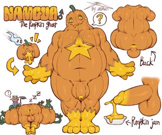 2024 3_toes anthro anus ass balls biped bodily_fluids canid canine canis character_name cum drooling duo elemental_creature emanata english_text erection feet flaccid flora_fauna food foreskin front_view fruit fur gender_symbol genital_fluids genitals ghost glans gloves_(marking) grey_body grey_fur humanoid_genitalia humanoid_penis leg_markings living_pumpkin male male_symbol mammal markings model_sheet multiple_images namgua_(zi_ran) navel orange_body orange_eyes orange_skin overweight overweight_male penis plant pumpkin question_mark rear_view saliva signature sleeping socks_(marking) speech_bubble spirit standing star_(marking) symbol text toes uncircumcised unusual_bodily_fluids unusual_cum unusual_genital_fluids wolf yellow_glans zi_ran zran