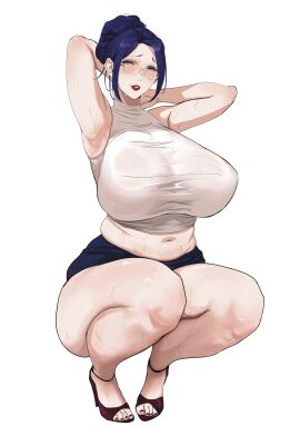 1girls absurd_res armpits blue_eyes breasts clothed clothing female female_only footwear glasses hi_res high_heels huge_breasts lulu95402099 mature mature_female milf mole mole_under_mouth navel original purple_hair purple_toenails skirt solo solo_female thick_thighs toenail_polish wide_hips