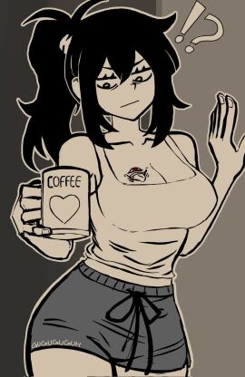 1girls 2024 2d 2d_(artwork) arm_support artist_name black_hair booty_shorts breast_tattoo breasts cleavage clothed clothed_female coffee_mug dark dark_wholesome female female_only goth goth_girl gothic human human_only jujutsu_kaisen looking_away looking_down mature mature_female mature_milf milf mother_(the_coffin_of_andy_and_leyley) mug ponytail questionable renee_graves ryoumen_sukuna_(jujutsu_kaisen) sfw shorts solo solo_female tank_top tattoo the_coffin_of_andy_and_leyley wholesome y67guguguguh