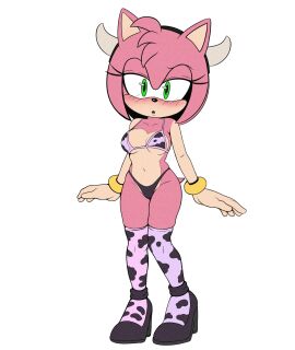 amy_rose bikini bracelets cow_print fake_cow_horns female genyacero hairband high_heels sega sonic_(series) thighhighs