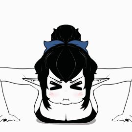 1girls 2020s 2024 2d animated big_breasts black_hair black_nails black_shirt black_shorts blush blush_lines breast_jiggle breast_press breasts breasts_jiggling cleavage clothed clothing exercise female female_only fingernails gif gray_scaling_(artist) gray_scaling_(copyright) jiggle jiggling jiggling_breasts kneesocks lani_(gray_scaling) light-skinned_female light_skin loop nail_polish no_background oc original_character pale-skinned_female pale_skin plain_background pointy_ears ponytail push-up sharp_ears shirt shorts sidelocks simple_background socks solo solo_female white_background