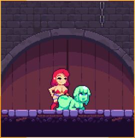 animated boobs breasts female female/female monster_girl pixel_animation pixel_art scarlet_maiden slime strap-on strapon video_game_character video_games yuri