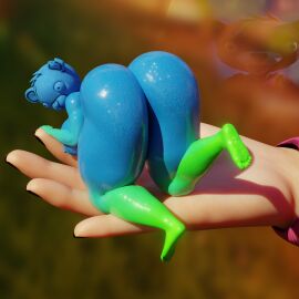 3d anthro ass bare_legs barefoot big_ass big_breasts blue_body breasts colored_skin ctgiantess cuddle_team_leader female fortnite fortnite:_battle_royale gummi_team_leader gummy_creature huge_ass huge_breasts looking_at_viewer looking_back micro micro_female naked naked_female shrunk shrunken_female soles sweat sweet syd_(fortnite) thick_ass thick_thighs wet wet_body