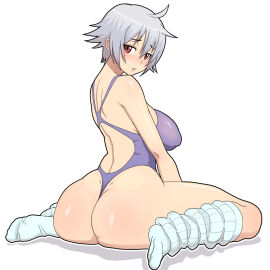 ass female female_focus female_only leotard red_eyes sitting solo solo_female solo_focus sue_tengohambre thong_leotard white_hair
