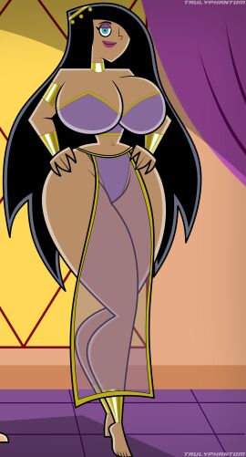artist_name belly_dancer_outfit big_ass big_breasts black_hair breasts cropped danny_phantom desiree desiree_(human) digital_media_(artwork) female hand_on_ass hand_on_hip harem_outfit hourglass_figure lipstick long_hair looking_at_viewer mature_female middle_eastern nickelodeon one_eye_obstructed perfect_body pose see-through sexy skimpy skimpy_clothes slim_waist smiling thick trulyphantom veil villainess wide_ass wide_hips