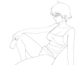 animated beer beer_can big_breasts breasts canon_genderswap class_3-z cleavage female female_only genderswap_(mtf) ginko_sakata gintama gintoki_sakata glasses monochrome nipple_bulge no_bra not_responding off_shoulder panties profile rule_63 short_hair solo tank_top teacher