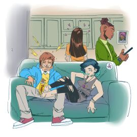 asian asian_female censored_penis clothed clothed_female clothed_male clothed_male_clothed_female clothing couch couch_sitting dark-skinned_male dark_skin english_text female foot_fetish footjob goth goth_girl harry_osborn hidden_penis indoors interracial japanese-american japanese_female kitchen light-skinned_female light-skinned_male light_skin living_room male male/female marvel marvel_comics may_parker neo_yokio nervous nervous_expression nervous_face nervous_male nervous_sweat nico_minoru nico_minoru_(yfnsm) penis pennicandies peter_parker smartphone spider-man spider-man_(series) tease teasing teasing_with_feet teenage_female teenage_male teenager teenager_on_teenager your_friendly_neighborhood_spider-man_(2025)