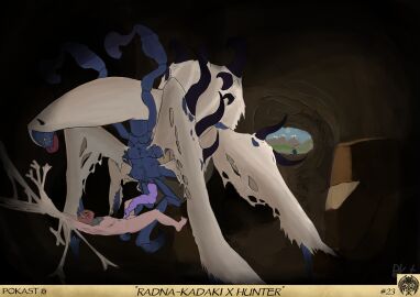 absurd_res ambiguous_gender arachnid arthropod bodily_fluids capcom cum cum_drip dripping duo female feral genital_fluids genitals hi_res human humanoid male male/female male/male mammal monster_hunter penis pokast rakna_kadaki restrained restraints size_difference spider temnoceran unusual_anatomy unusual_genitalia