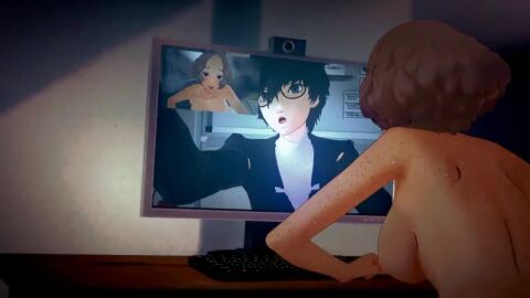 3d animated futa_on_female haru_okumura light-skinned_female light-skinned_futanari ohya_ichiko persona tagme video