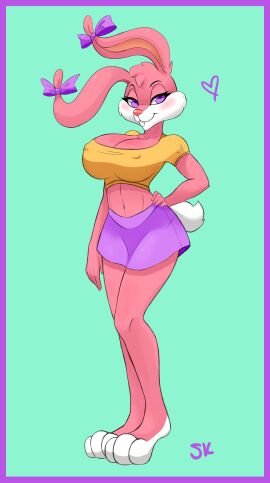babs_bunny breasts clothing female furry heart large_breasts nipples_through_clothes purple_eyes sokerikaneli tiny_toon_adventures