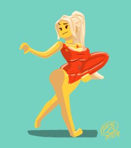 2018 alternate_version_at_source animate_inanimate blonde_hair breasts female full-length_portrait green_background hair hi_res humanoid lego lego_anatomy lego_minifigures leotard lifeguard lifeguard_(lego) lifeguard_swimsuit living_toy minifigure minifigures_series_2 one-piece_swimsuit phantomthepencil portrait simple_background solo swimsuit walking what yellow_body yellow_skin