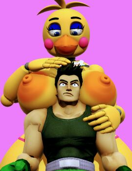 1boy 1girls 3d animatronic beak big_breasts bird breasts crossover eastern_and_western_character female five_nights_at_freddy's five_nights_at_freddy's_2 fnaf furry furry_female horn horns human little_mac male muscular muscular_male nintendo nude nude_female punch_out robot robot_girl runaboo_chica scottgames seductive_eyes standing straight super_smash_bros. surprised surprised_expression toy_chica_(fnaf)