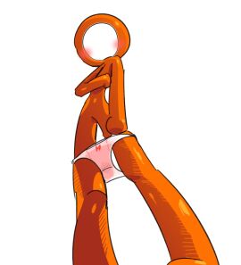 alan_becker anthro blush down_view female flat_belly flat_chest gender_confusion looking_at_viewer no_face no_fingers no_genitals no_humans orange_body orange_skin panties panties_down panties_only pink_panties simple_background skinny solo solo_focus stickman straight the_second_coming_(animator_vs_animation) what white_background