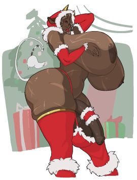 1futa ass balls big_balls big_breasts big_penis bovid_humanoid bovine breasts christmas christmas_clothing christmas_outfit cow_ears cow_futa cow_girl cow_tail dark-skinned_futa dark_skin dickgirl dreadlocks female flaccid flaccid_penis foreskin full_body futa_only futanari g-ma gold_horns huge_ass huge_breasts huge_butt huge_cock intersex looking_at_viewer mostly_nude partially_retracted_foreskin penis realius retracted_foreskin sagging_balls solo uncircumcised uncut