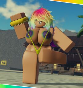1girls 3d :3 areolae ass beach big_ass big_breasts bikini bikini_top breasts female ninjashyper2 nipples outdoors public public_nudity rainbow_boobs rainbow_hair rainbow_nipples rainbow_tits roblox roblox_avatar robloxian self_upload skittle_(ninjashyper2) sling_bikini sling_bikini_aside slingshot_bikini slingshot_swimsuit solo solo_female solo_focus waving wedding_ring