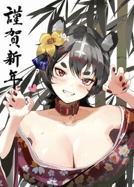 1girls absurd_res absurdres animal_ear_fluff animal_ears armpit armpit_peek armpits arms_up big_breasts black-haired_female black_eyelashes black_fingernails black_hair black_nail_polish black_nails blue_hair_ribbon blue_ribbon blush blush_face blush_lines blushed_face blushing_at_viewer blushing_face blushing_female breasts busty busty_female choker cleavage collar collarbone dot_nose elbows female female_only fingernails fingers flower flower_hair_ornament flower_on_head grin grinning grinning_at_viewer hair_between_eyes hair_ornament hair_ornaments hair_ribbon hairless_armpits hands_up head_tilt heart high_resolution highres japanese_clothes japanese_clothing japanese_text kawa683 large_breasts light-skinned_female light_skin lips long_hair looking_at_viewer nail_polish nails original original_art original_artwork original_character pale-skinned_female pale_skin parted_lips red-eyed_female red_choker red_collar red_eyelids red_eyeliner red_eyes ribbon rred_eyes shaved_armpits shoulders simple_background smile smiling smiling_at_viewer smirk smooth_armpits smooth_skin solo standing sweat sweatdrop sweating sweaty sweaty_body sweaty_breasts text thick_eyebrows tilted_head upper_body white_background yukata