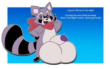 1boy 2024 2d 2d_(artwork) balls balls_bigger_than_head balls_bigger_than_penis balls_on_floor big_balls big_penis cartoony casual casual_nudity cute cute_fang dialogue digital_drawing_(artwork) digital_media_(artwork) english english_text erection furry furry_only huge_balls huge_tail hyper hyper_balls hyper_penis indigo_park loganarcania looking_at_viewer male male_focus penis posing purple_eyes purple_glans raccoon rambley_(indigo_park) scarf simple_background smile solo solo_focus tail tail_markings talking_to_viewer text thick_penis