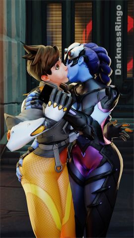 2girls 3d amelie_lacroix commission darknessringo female female/female female_focus female_only kissing lena_oxton lesbian lesbian_kiss overwatch overwatch_2 tracer tracer_(overwatch_2_suit) widow widowmaker widowmaker_(overwatch_2_suit) yuri