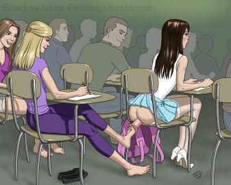 1boys 1girls barefoot being_watch classroom clothed_female crossdressing dildo dildo_in_ass female femboy femdom heels high_heels in_public male malesub panties_down penetrable_sex_toy penetration school_uniform schoolgirl shadowjack sissy skirt_lift skirt_up stockings