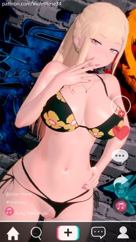 bikini bikini_bottom bikini_top blonde_hair breasts female graffiti graffiti_on_wall huge_breasts kitagawa_marin my_dress_up_darling pink_eyes red_eyes sono_bisque_doll_wa_koi_wo_suru tiktok tiktoker violetrose34