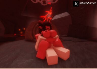 1boy 1girls 3d big_breasts black_hair blackhornzz breasts demon demon_girl female horns interspecies male nipples penis pussy red_skin reverse_cowgirl_position roblox robloxian succubus tagme twitter_username vaginal_penetration
