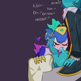 1futa 1girls bibi_(brawl_stars) blowjob blush brawl_stars breath closed_eyes cock cum cursed_pirate_bibi fellatio female futanari harpy_melodie_(brawl_stars) intersex long_hair melodie_(brawl_stars) moaning oral pants_down penis short_hair