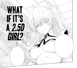 2.5_jigen_no_ririsa amano_ririsa angel angel_wings bare_belly big_breasts black_and_white blush breasts cosplay costume female hashimoto_yuu liliel_(cosplay) long_hair manga mouth_closed nipples official_art open_jacket shounen_jump+ smile twintails underboob up_view visible_nipples