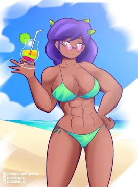 1girls big_breasts black_body black_nose black_skin brawl_stars breasts dierelc female glasses looking_over_eyewear looking_over_glasses looking_over_sunglasses muscle_mommy muscles pink-tinted_eyewear purple_hair rosa_(brawl_stars) sunglasses tinted_eyewear