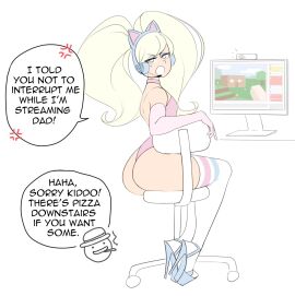1boy anger_vein annoyed are_ya_winning_son ass back_view backless_outfit beauty_mark bimbo bimbo_femboy bimbo_lips blonde_hair cat_ear_headphones choker crossdressing curvy curvy_body curvy_femboy curvy_figure desktop english_text femboy femboy_gamer_(sealguy) femboy_pride_colors gaming gaming_chair girly hi_res high_heels highres leotard light-skinned_femboy light_skin looking_back male male_focus male_only meme minecraft mole mole_under_eye original otoko_no_ko pink_choker platform_heels rear_view revealing_clothes sealguy socks solo stickman stiletto_heels stockings streaming streaming_setup text thigh_high_socks thighhighs transgender_pride_colors trap twintails very_high_heels