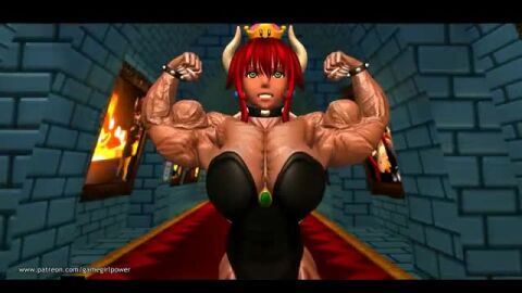 1girls bowsette muscle_growth muscular_female super_mario_bsupe tagme video