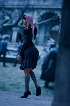 3d 3d_(artwork) atomic_wedgie black_hair female flipping_off jenna_ortega kneehigh_socks kneehighs middle_finger panties pink_panties pink_underwear school_uniform shoes skirt socks the_addams_family underwear uniform walking walking_away wedgie wedgie_fetish wedgie_girl wedgiebully wedgiegirl wedgiemelvin wedgienerd wedgies wednesday_addams