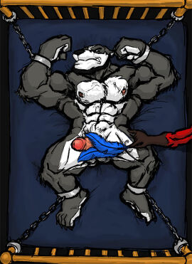 abs anthro badger balls barely_visible_balls barely_visible_genitalia bed biped black_body black_fur black_nose blue_loose_feather brown_body brown_fur canid canine claws cuff_(restraint) dominant dominant_anthro dominant_male duo fox frown fur fur_markings furniture genitals gloves_(marking) holding_feather holding_object humanoid_genitalia humanoid_penis kc_(kctk) kctk loose_feather lying lying_on_bed male male/male mammal markings multicolored_body multicolored_fur muscular muscular_anthro muscular_male mustelid musteline nipples nude nude_anthro nude_male on_back on_bed penis red_body red_fur restrained restrained_arms restrained_legs restraints shackled shackled_ankles shackled_wrists shackles snout solo_focus submissive submissive_anthro submissive_male tickle_fetish tickle_torture tickling tickling_genitalia tickling_penis toe_claws two-tone_body two-tone_fur white_body white_fur