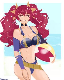 alternate_costume alternate_hairstyle bikini breasts female female_only fire_emblem fire_emblem_engage nintendo purple_bikini purple_swimsuit solo swimsuit twintails yancadoodles yunaka_(fire_emblem)