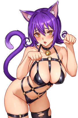 bell big_breasts blair_(soul_eater) blush bondage_outfit breasts cetta_(cettadvd) collar female neko nekomimi purple_hair soul_eater tagme tail thigh_strap