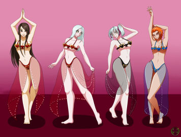 2000s 2000s_(style) 2d 2d_(artwork) 2d_artwork advance_wars advance_wars:_days_of_ruin bare_arms bare_legs bare_midriff bare_shoulders bare_thighs barefoot belly_button belly_dancer belly_dancer_outfit bikini black_bra black_shirt blue_bra blue_hair blue_skirt blush breasts brown_eyes brown_hair cleavage dancer dancer_class dancer_girl dancer_outfit dancing empty_eyes feet female female_only femsub ginger ginger_hair hair_covering_one_eye hair_ornament hair_ribbons happy_trance harem harem_girl harem_girls harem_jewelry harem_outfit harem_pants heart_shaped_bra heart_symbol hypno_eyes hypnosis hypnotic_eyes hypnotized_female intelligent_systems isabella_(advance_wars) light-skinned_female light_blush light_skin lin_(advance_wars) long_hair looking_at_viewer micro_bikini midriff multiple_females multiple_girls multiple_subs navel nintendo orange_eyes orange_hair overboob pink_background pink_ribbon pink_skin pink_skinned_female posing rabbit0 red_bra red_skirt see-through see-through_clothing see-through_dress see-through_shirt short_hair sideass sideboob slave slave_girl slave_outfit smile tabitha_(advance_wars) tasha_(advance_wars) theneko thick_thighs twintails underboob veil yellow_eyes